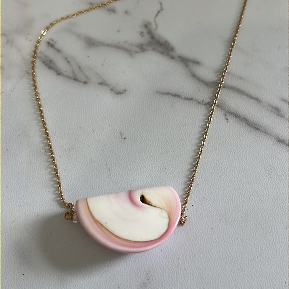 Pink Marble stone charm gold color necklace